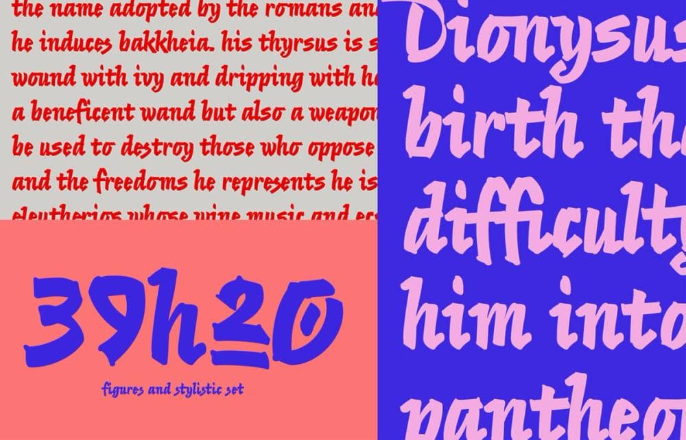 Different composition of typography using bacchus typeface